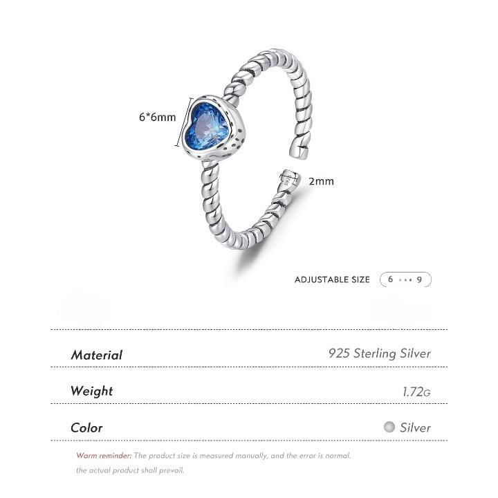 Sterling Silver Blue Heart Ring - Haluzzishop