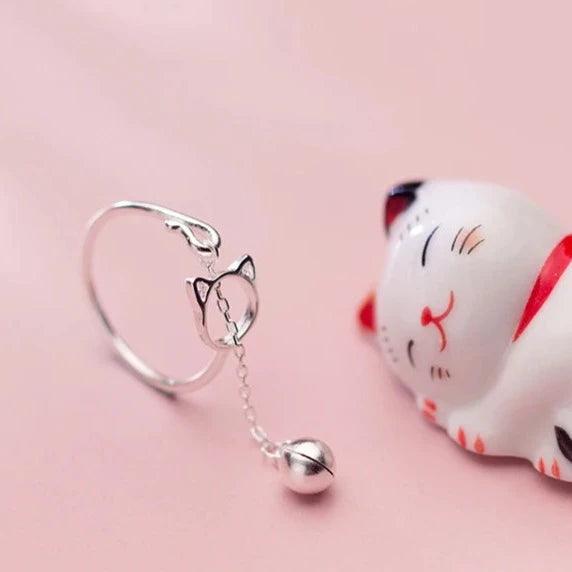 Lovely Cat Adjustable Ring - 925 Sterling Silver - Haluzzishop