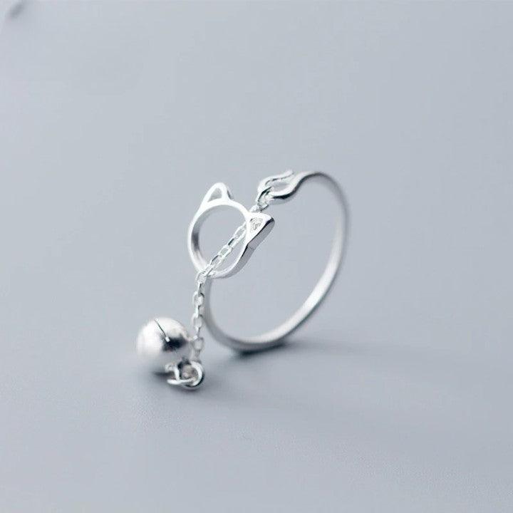 Lovely Cat Adjustable Ring - 925 Sterling Silver - Haluzzishop