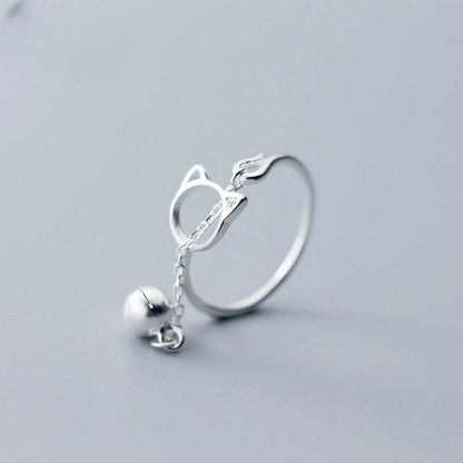 Lovely Cat Adjustable Ring - 925 Sterling Silver - Haluzzishop