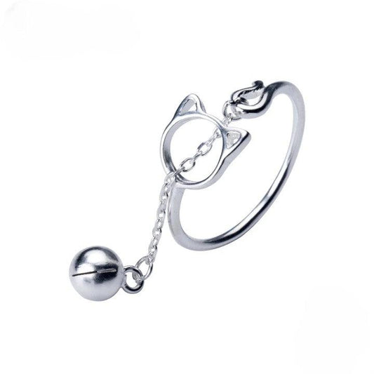 Lovely Cat Adjustable Ring - 925 Sterling Silver