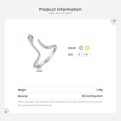 Sterling Silver Snake Ring - Haluzzishop