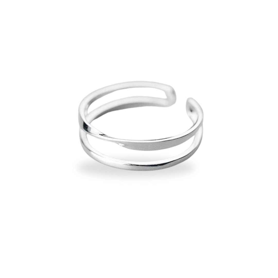 Double Circle Minimalist: Open Adjustable Sterling Silver 925 Finger Ring for Women - Fine Jewelry