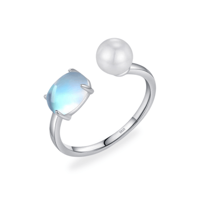 Moonstone Crystal Pearls Sterling Silver Ring