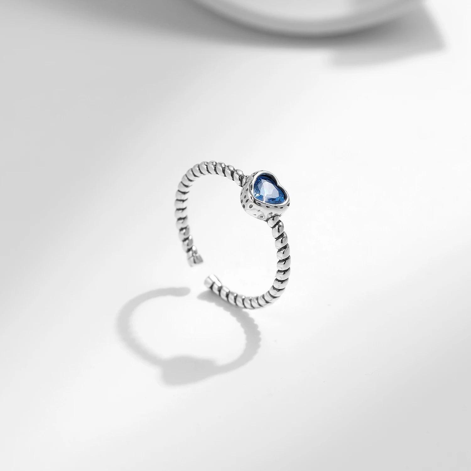 Sterling Silver Blue Heart Ring - Haluzzishop