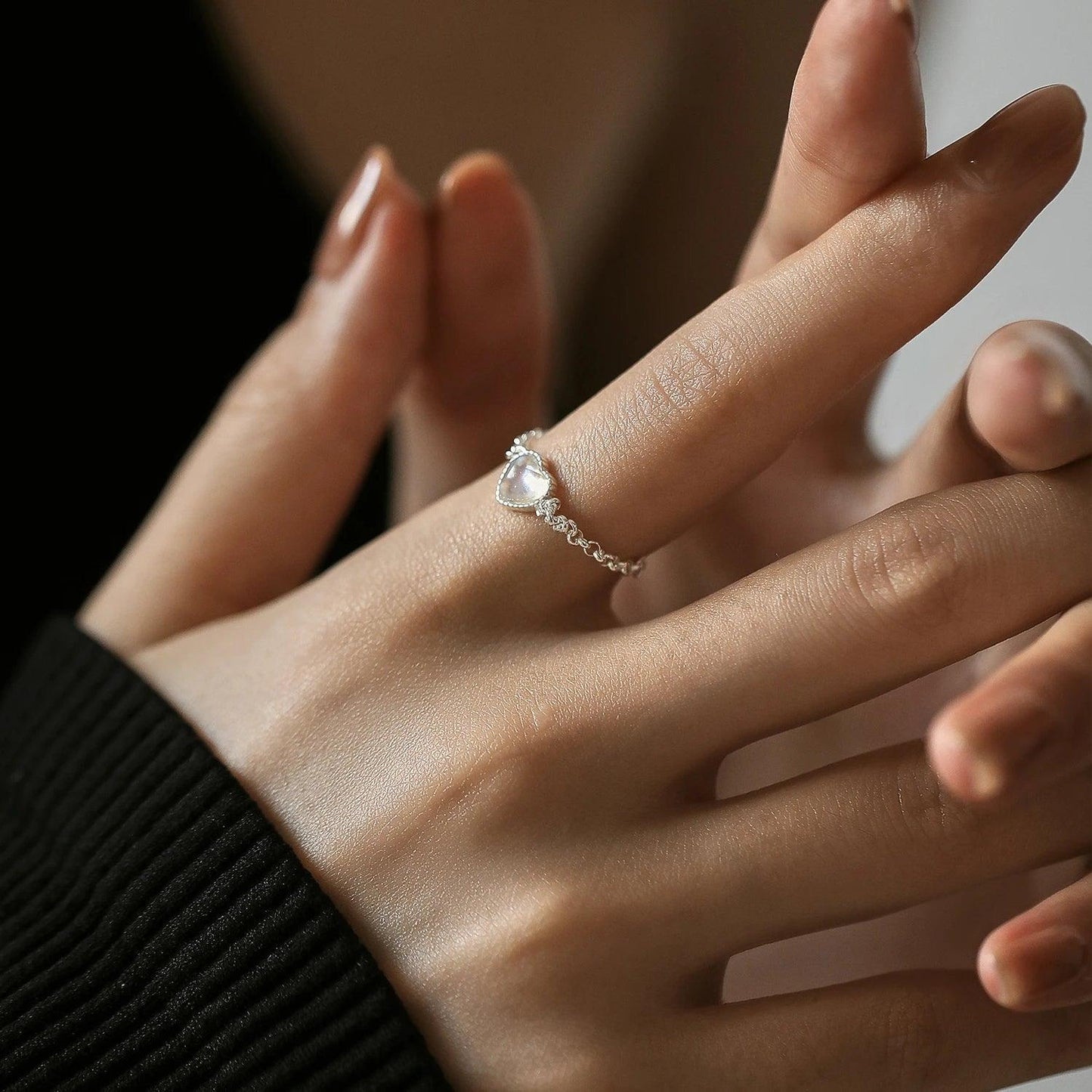 Moonstone Heart Silver Ring - Haluzzishop