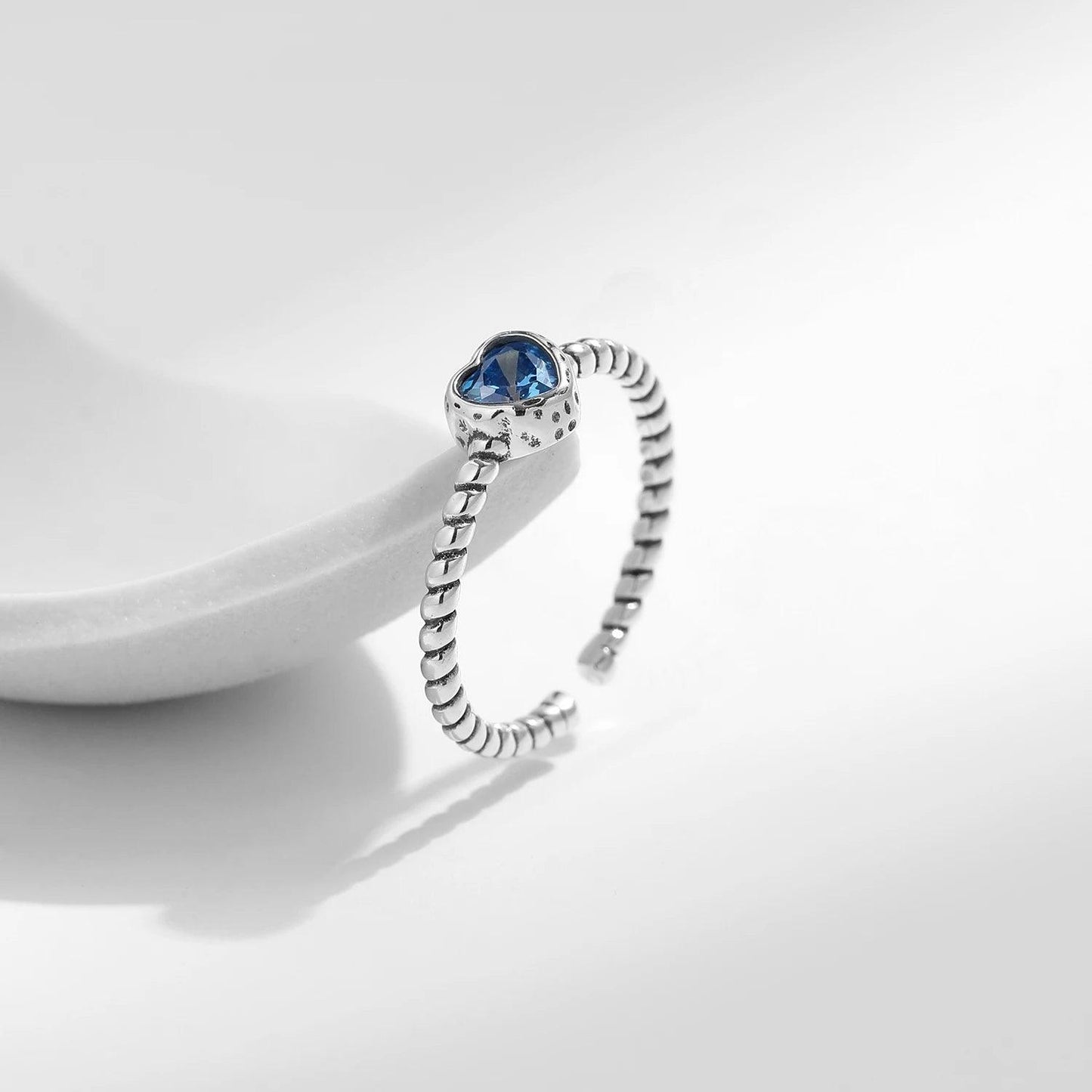 Sterling Silver Blue Heart Ring - Haluzzishop