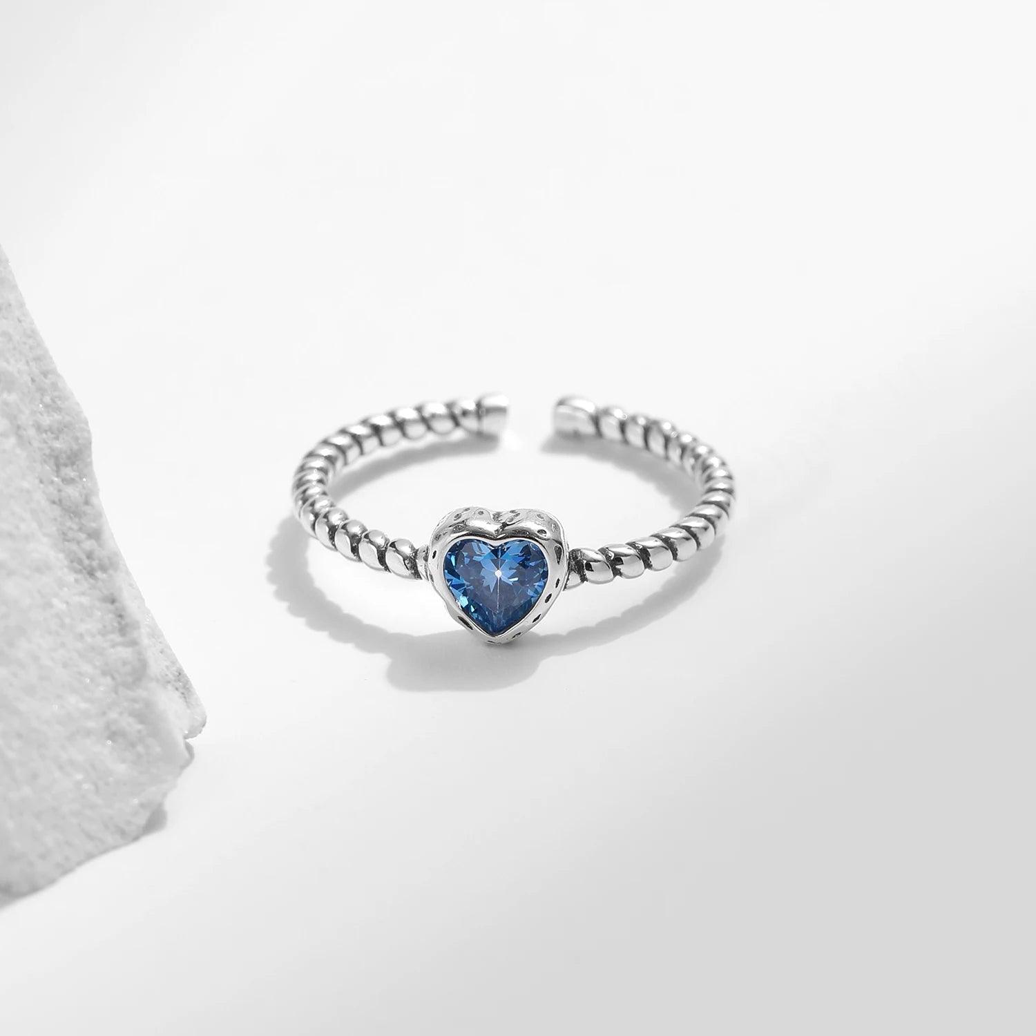 Sterling Silver Blue Heart Ring - Haluzzishop