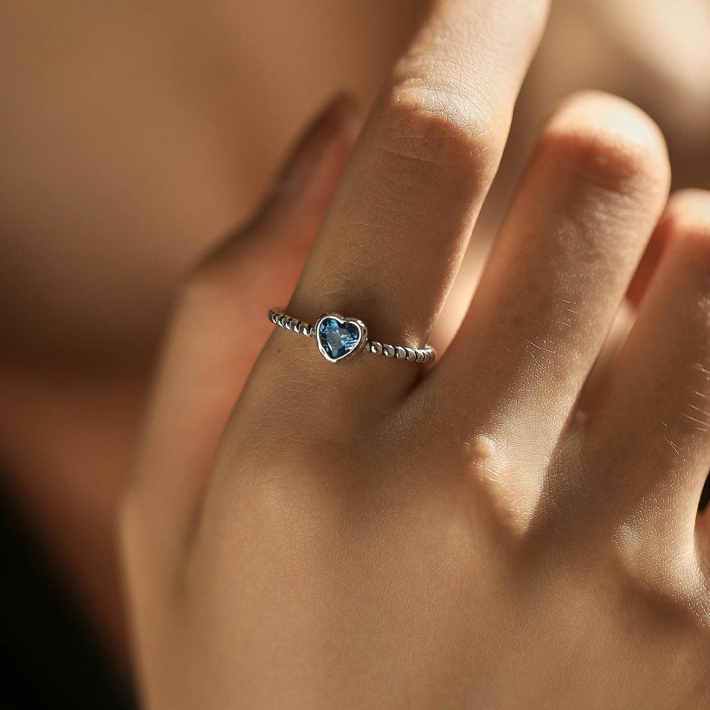 Sterling Silver Blue Heart Ring - Haluzzishop