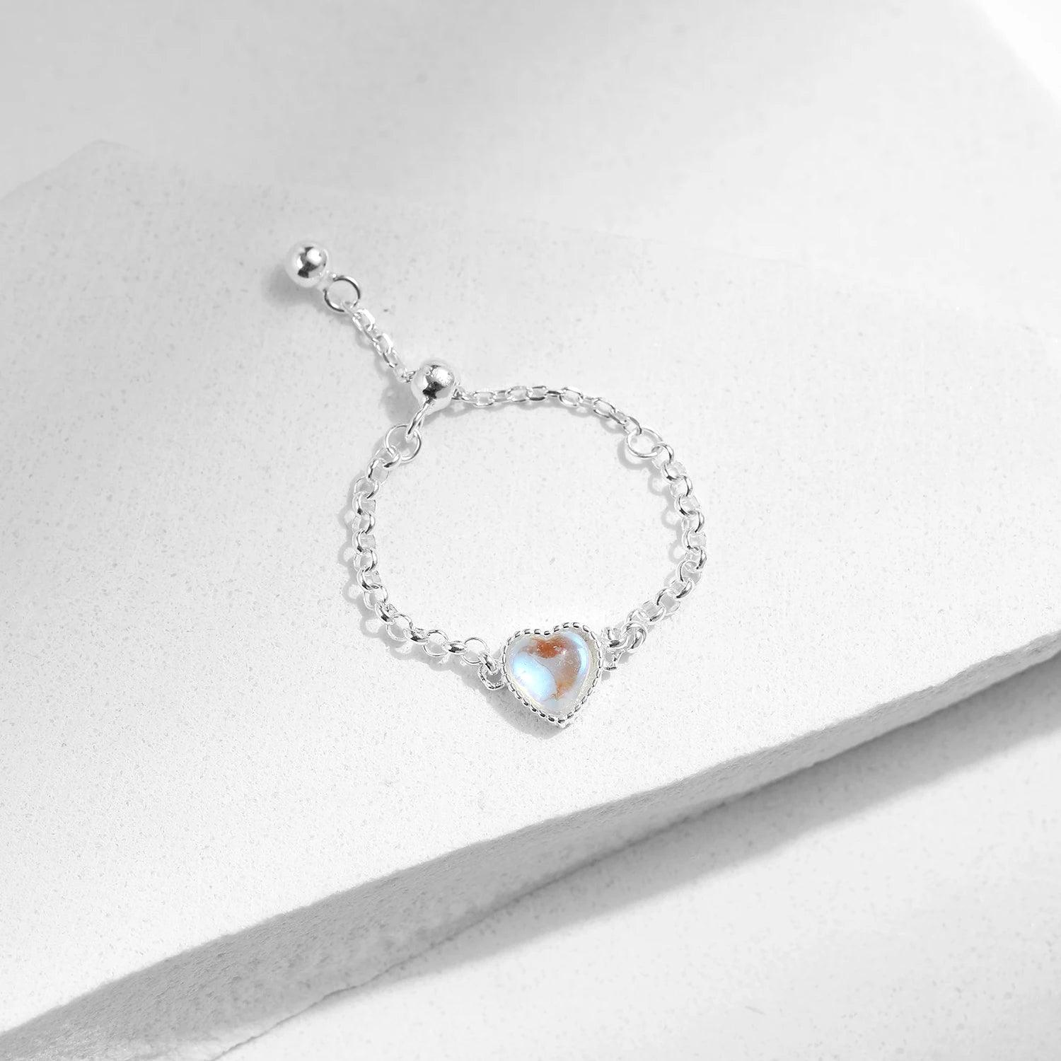 Moonstone Heart Silver Ring - Haluzzishop